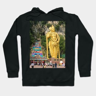 Lord Murugan with prayer wheels and stairs at Batu Caves Hoodie